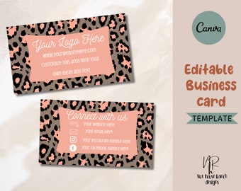 Business card template Pink Leopard | Canva Business Card Design | Editable Business Card | Business Branding | Editable Business Card