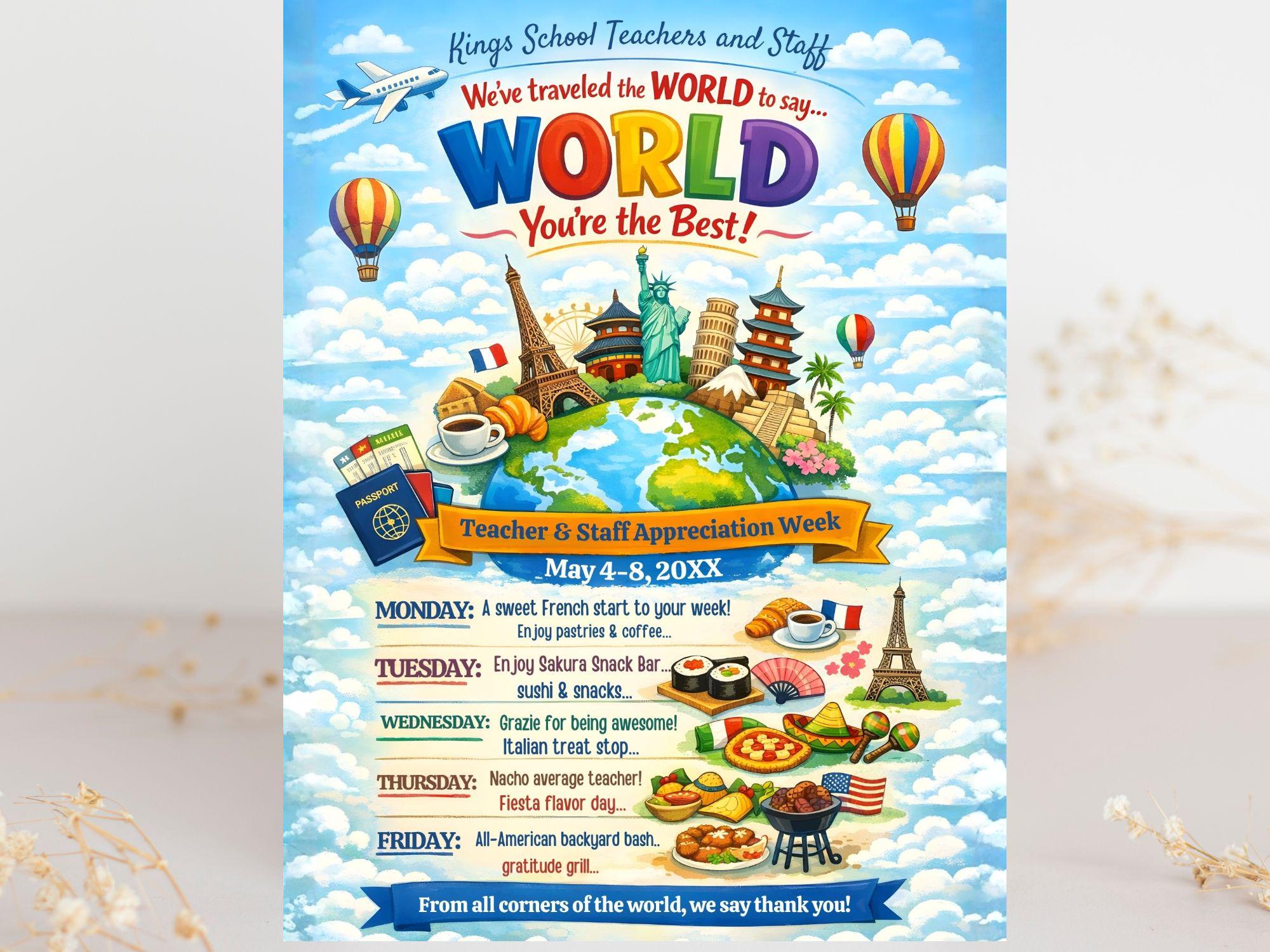 Teacher Appreciation Week Itinerary Flyer: International Theme (digital ...
