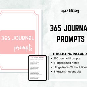 365 Journal Prompts, Printable, Journal, Minimalist, Self Care, Mental Health, Wellness, Reflections, Beginners, Gratitude, Daily Journaling