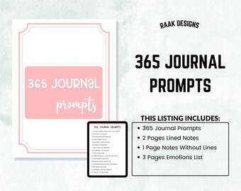 365 Daily Journal Prompts: Self-Care, Mental Wellness (Printable PDF Download)