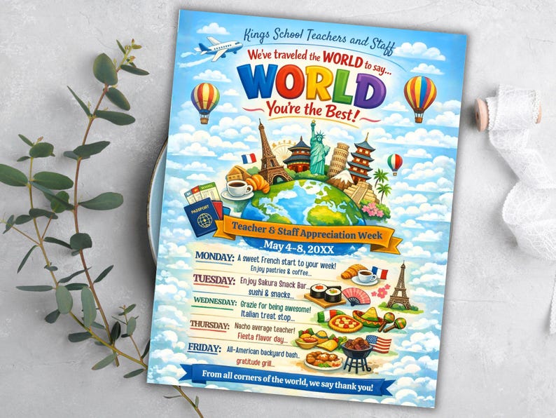 Teacher Appreciation Week Itinerary Flyer: International Theme (digital ...