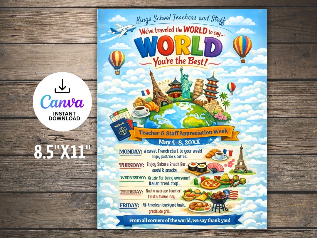 Teacher Appreciation Week Itinerary Flyer: International Theme (digital ...