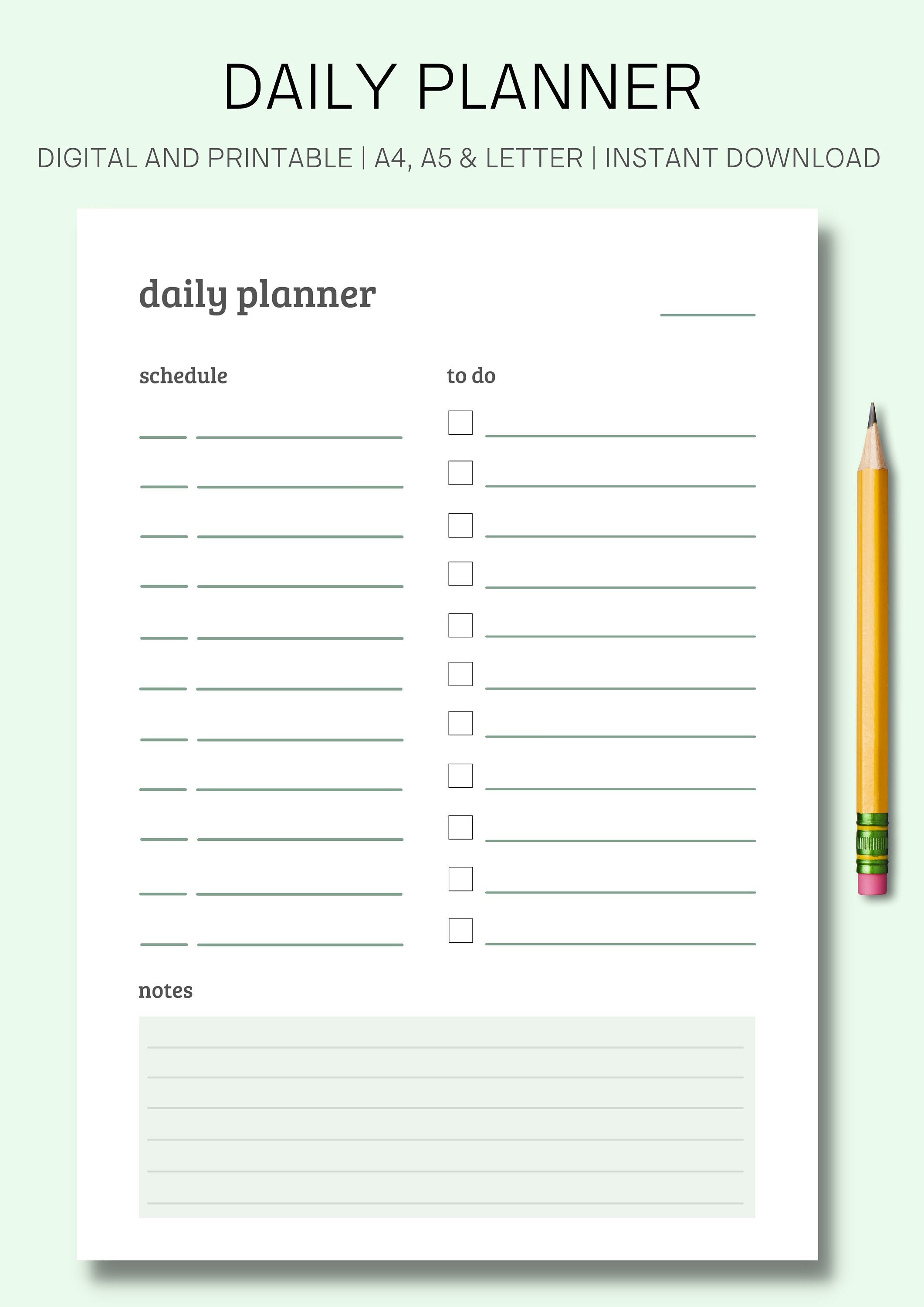Daily Printable and Digital Planner, A4/a5/letter - Etsy