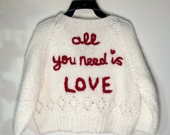 6-9 Months ‘All You Need is Love’ Hand Embroidered Baby Cardigan