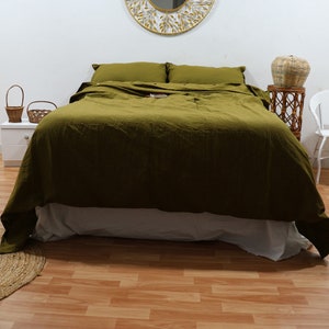 Olive Green Linen Duvet ,Custom Size Duvet, Stonewashed Comforter Cover Brown Linen Duvet cover Queen King Full Size Linen Duvet Cover Set