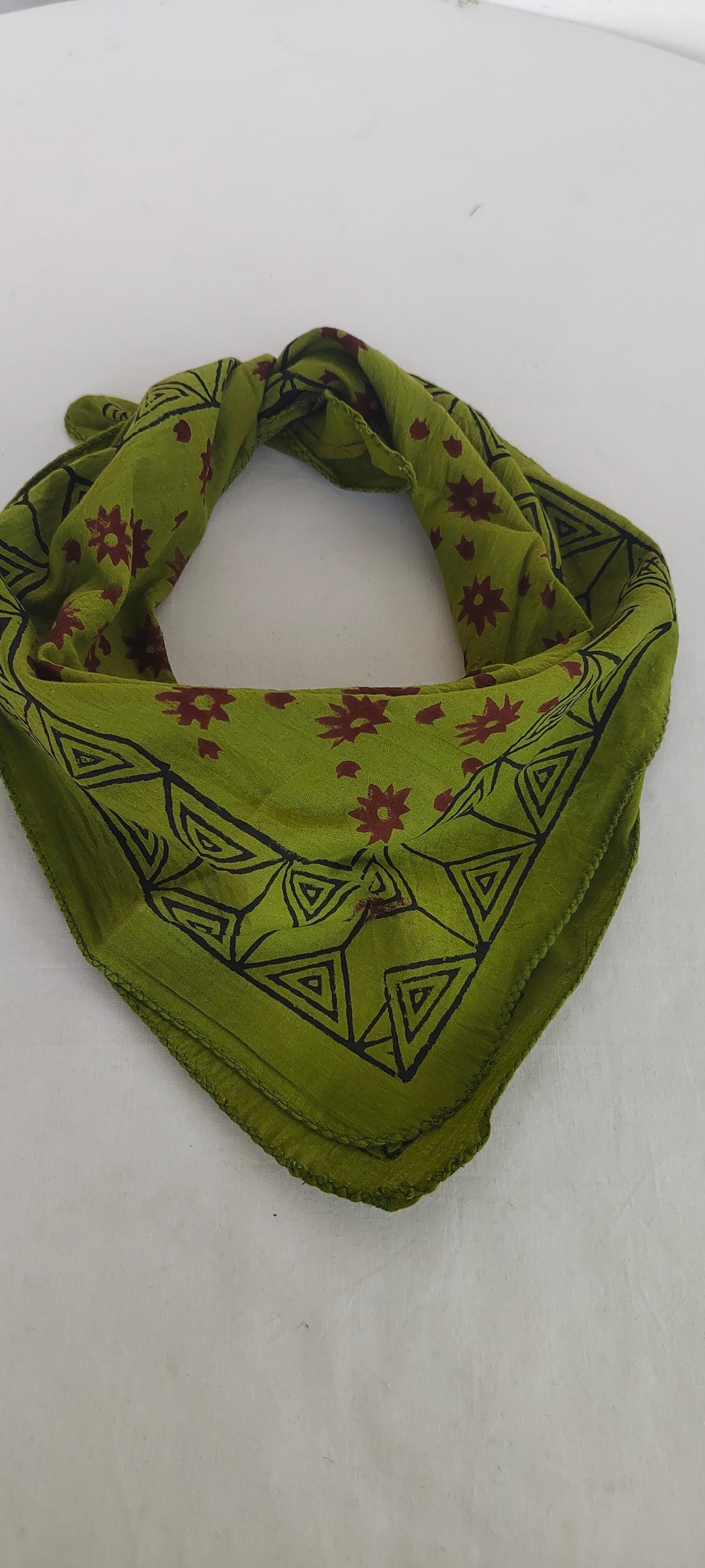 Hand Block Printed Cotton Bandana: Boho Scarf, Natural Dyes