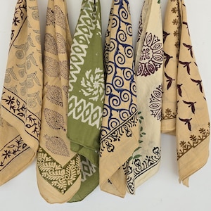 Set of 6 Blue, coloured Indian cotton Bandana Scarf,Foulard,Neckerchief,Necktie Face Mask,Hijab,Hand Made Gift for Mom,Dad,Wife,Husband,Gf