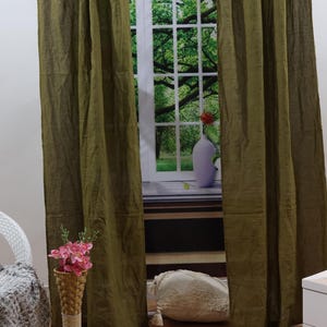 Dark Green Linen Curtain stonewashed Linen curtains Extra long Curtains for Living Room curtains Door Window Linen Curtain Blackout Curtain
