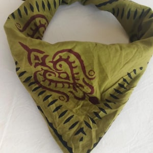 Handmade Cotton Bandana Scarf: Paisley Block Print, Natural Dye