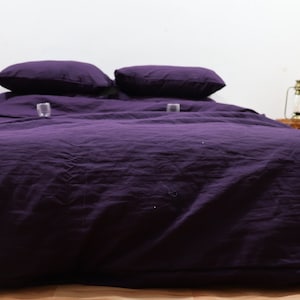 Purple Color Linen Duvet Cover Washed Linen Bedding Set Boho Duvet Cover Soft Natural Duvet Cover King Queen Size duvet with Corner ties