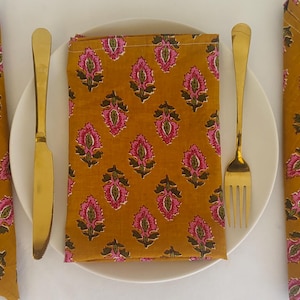 100% Cotton Printed Napkin Beautiful Hand Block Floral Printed Napkins Block Print Napkins Stonewashed Wedding Bulk Napkinsable Cloth Napkin
