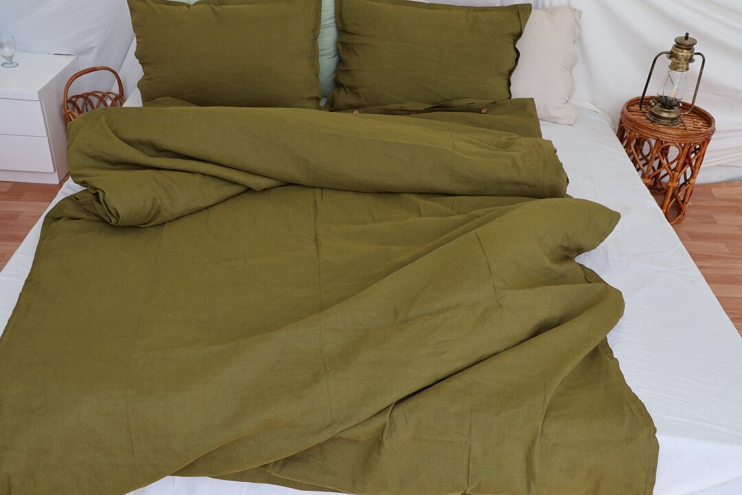 Olive Green Linen Duvet Cover Washed Linen Duvet Coversoft Linen Duvet