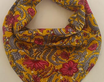 Handmade Cotton Bandana Scarf: Floral Block Print