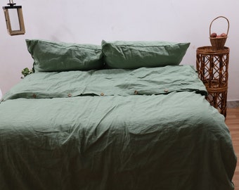 Handmade Sage Green Linen Duvet Cover: Queen Size Bedding