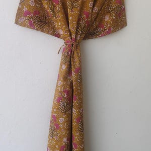 Indian Floral Cotton Kaftan Dress: Hand Block Print Beach Cover Up