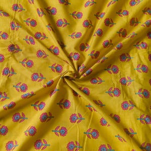 Mustard 100% Cotton Cloth, Fabric by the Yard, Fabric for Curtains Pillows Women&#39;s Dress Making Fabric Indian Floral Hand Block Printed,