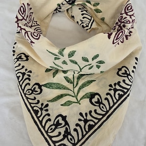 Organic Cotton Bandana Scarf: Hand Block Print Head Wrap