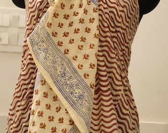 Hand Block Print Organic Cotton Sarong: Indian Beach Wrap,Skirt, Pareo, Shawl, Cotton Voile, Scarf, Sarongs, Block print, Floral, Summer