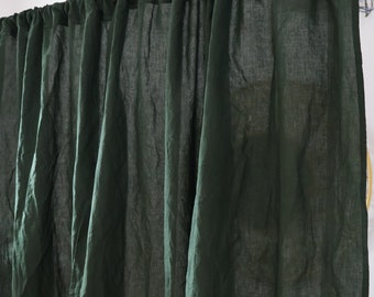 Forest Green linen  Natural Curtain/Linen curtain/Window Drapes door curtain/Linen Curtain 2 Panel Curtain/Extra Long Curtain/Boho Curtain