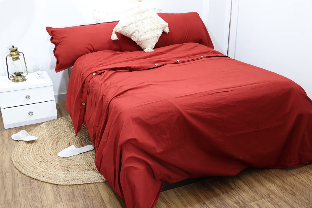 Rust Orange Linen Duvet Cover Queen Stonewashed Linen Bedding Set With