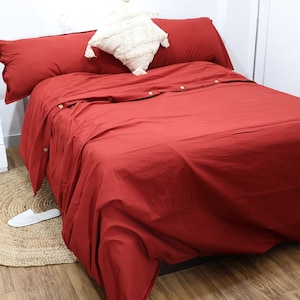 Rust Orange linen Duvet Cover Queen Stonewashed linen Bedding Set With 2 Pillow Cover, Duvet Cover With Button Twin Queen Euro Custom Size