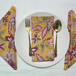 Hand Block Floral Napkins – Indian Cotton Cloth Napkin Set Hand Block Cloth Napkins Beautiful Eco-Friendly Table Decor cotton napkins