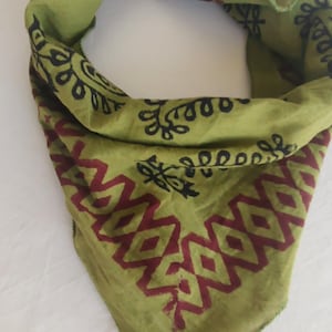 Handmade Organic Cotton Bandana Scarf: Block Print Head Wrap
