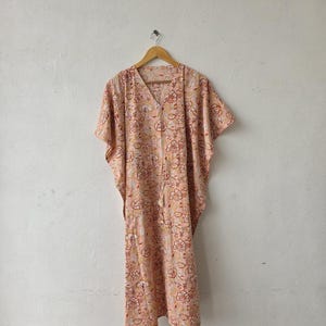 Hand Block Print Cotton Kaftan Dress: Indian Floral Beach Cover Up