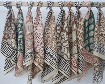 Hand Block Print Cotton Bandana Scarf ,Bulk Bandana, Cotton bandana set, Wholesale bandanas,