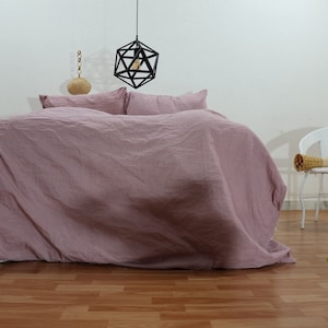 Dusty Rose Washed Linen Duvet Bohemian Linen Duvet Cover Natural Bedding Set Queen Full Double King Custom Size Duvet Set-Coconut Button