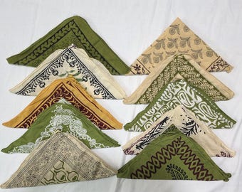 Organic Cotton Bandana Scarf Set: Hand Block Print Headwrap, 10 Pcs