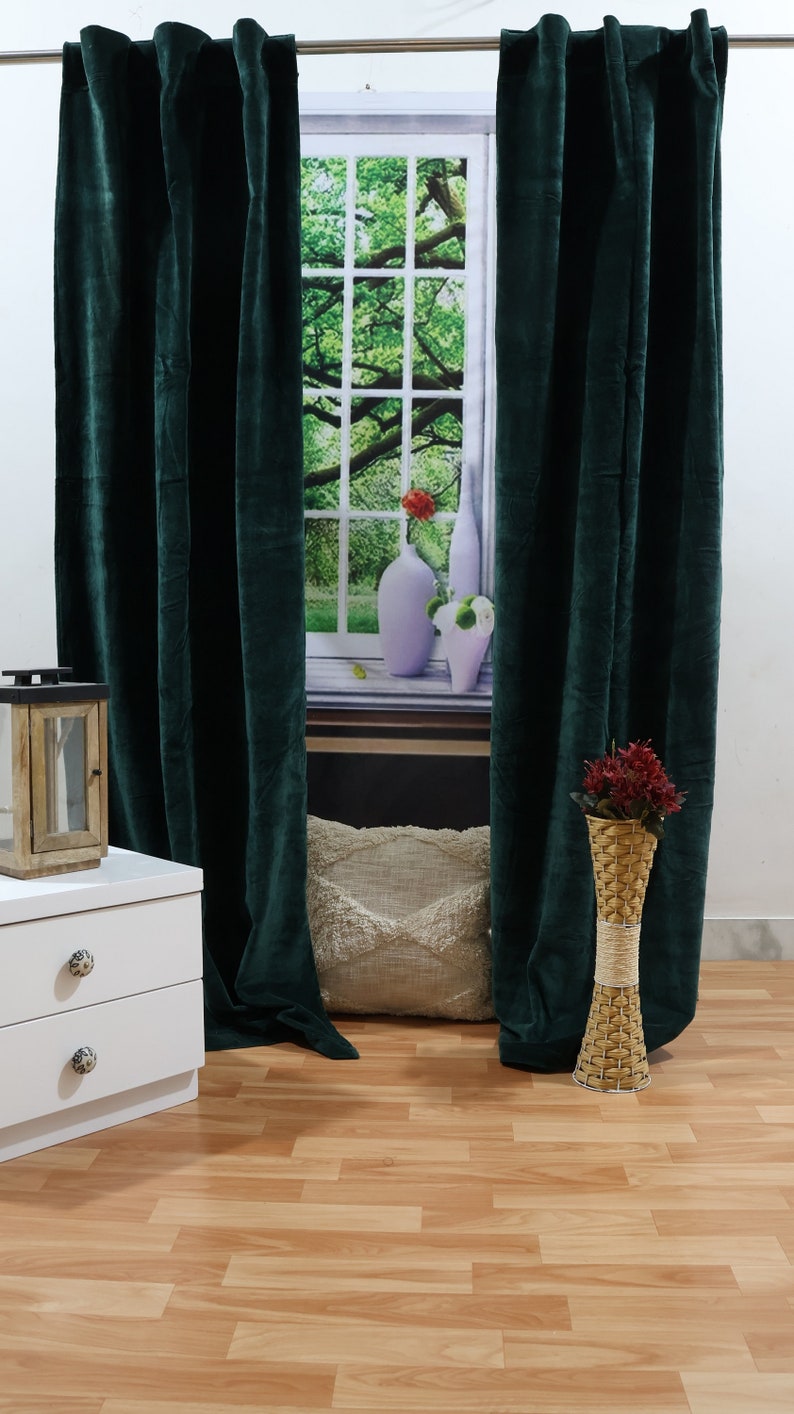 Dark Green Velvet Curtain Two Panel Handmade Boho Curtains Etsy Australia