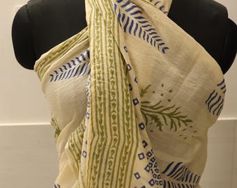 Hand Block Print Organic Cotton Sarong: Boho Beach Cover-Up