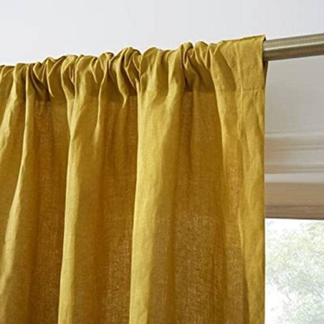 Yellow Linen Curtain 2 Panel Natural Curtain Window Nursery Etsy