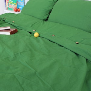 Dark Green Linen Duvet  Cover, Stonewashed Linen Bedding Set, Soft Linen Duvet Cover Twin, Full, King, Queen and Custom Size