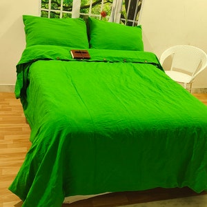Fern Green Linen Stonewashed Linen Bedding Twin Full Queen King Euro and custom Linen Duvet Cover sizes comforter cover- Linen Bedding
