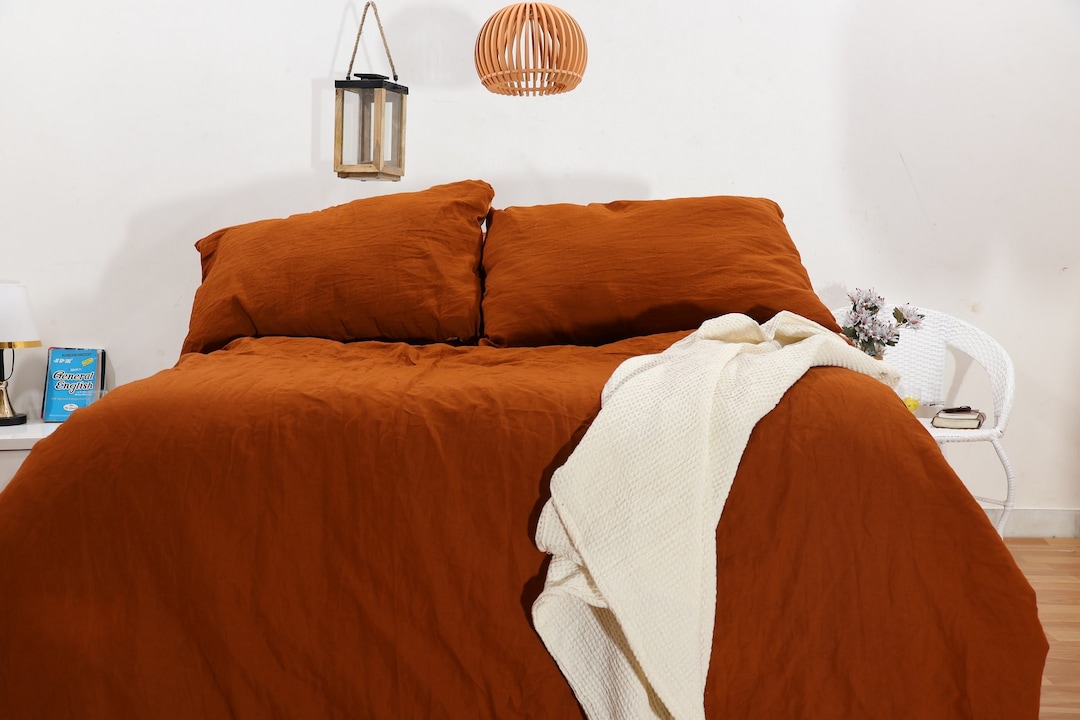 Burnt Orange Linen Duvet Cover Stonewashed Linen Bedding Twin Etsy
