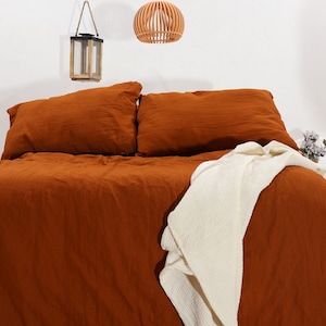 Burnt Orange linen Duvet Cover Stonewashed Linen Bedding Twin Full Queen King Euro and custom sizes Linen Duvet Cover comforter cover