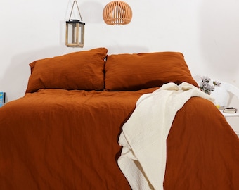 Funda nórdica de lino color terracota Funda nórdica / Ropa de cama de lino lavada a la piedra / Twin, Full, Queen, King, Euro y tamaño