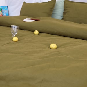 Handmade Olive Green Linen Duvet Cover: Soft Washed Bedding