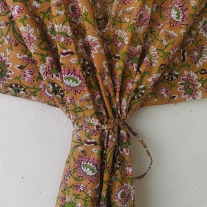 Hand Block Print Cotton Kaftan Dress: Indian Floral Beach Cover Up