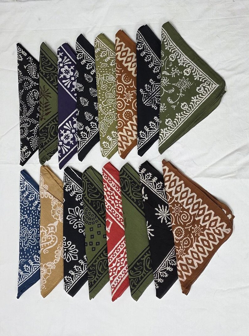 Organic Cotton Bandana Set: Hand Block Print Paisley Scarf, Wholesale ...