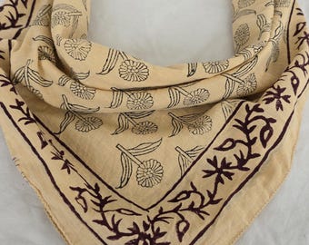 Hand Block Print Cotton Bandana: Organic Natural Dye Scarf