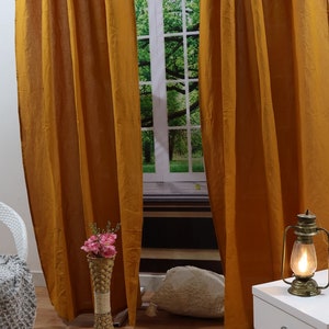 Burnt Orange Linen Blackout Curtains - Softened Living Room Window Panels