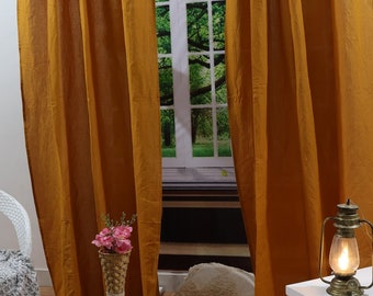 Bronze linen  Blackout curtains / 2 window curtain panel / Green Curtains For Living Room with Back Tab / Window treatments