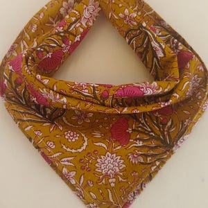 Hand Block Printed Cotton Bandana Scarf: Paisley Floral Design