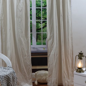 Natural Cotton curtains, Window Drape, Stonewashed Linen Curtain Two Panel Curtains Custom Size Linen Curtain Bohemian Curtain