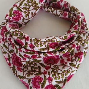 Floral Block Print Cotton Bandana: Bohemian Neck Scarf