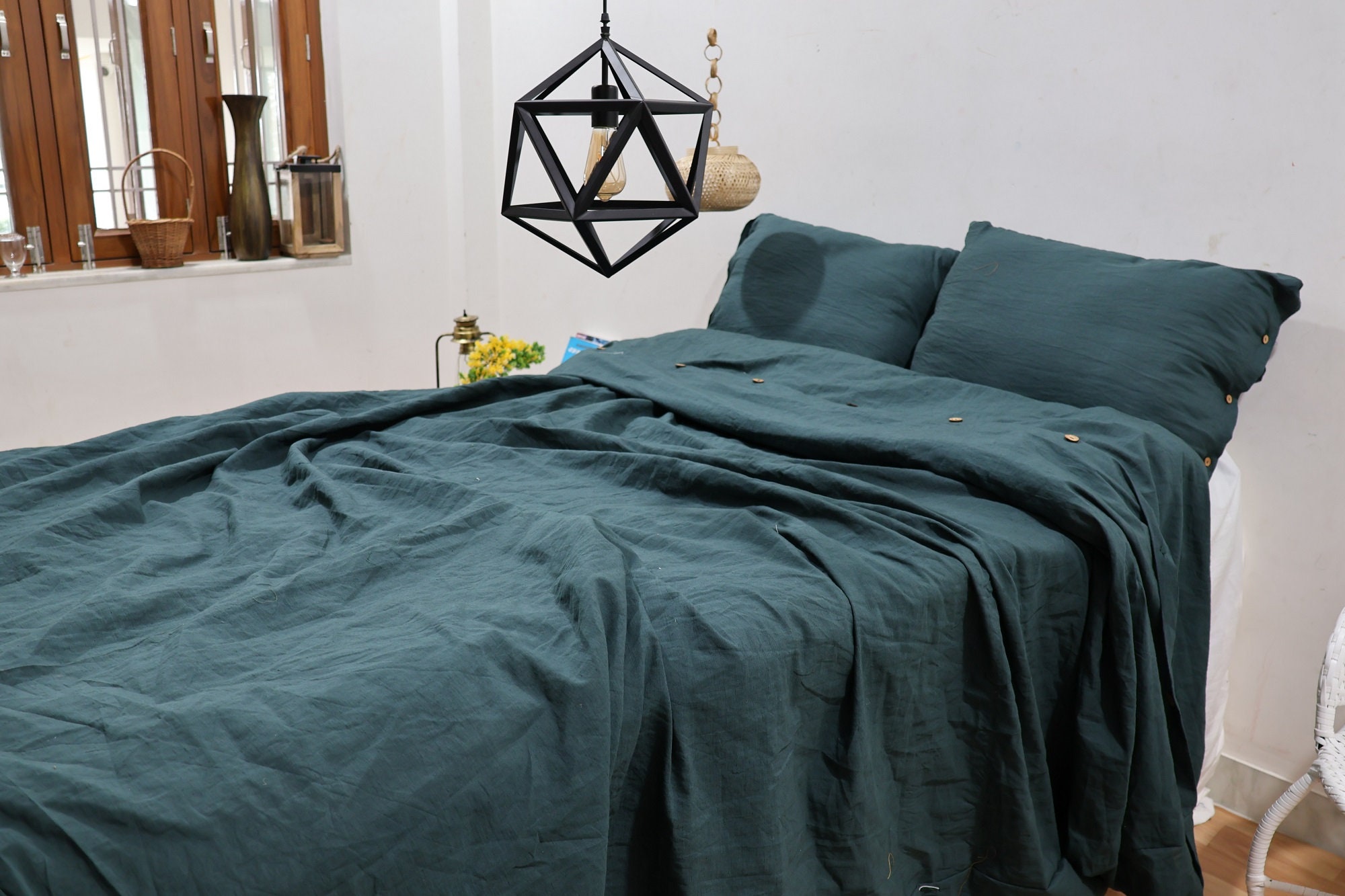 Linen Duvet Cover, Moss Green Linen Bedding, Stonewashed Natural Quilt  Cover, Linen Gift Idea 