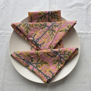 Orange Floral Hand Block Printed Cotton Napkins - Set of 100